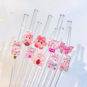 Bunny Glass Straw | Pink Glass Straw | Kid Safe| No Plastic Smell | Reusable Straw| Party Straw | Party Birthday Decor | Glass Straw Tumbler