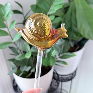 Blown Glass Snail Plant Waterer: Iridescent Self Watering Indoor Plan and Garden Decor Stake