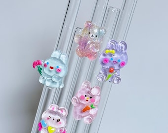 Glass Straw: Reusable Pink Party Straw- Cute Girl Straw with Charm- Reusable Straw-Tumbler Straw-Party Favor