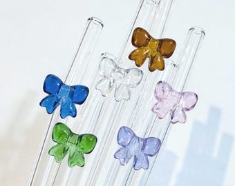 Glass Straw Bow Cute 3D. 8in Good for glass tumbler 16 oz everyday using coffee, smoothies, water.