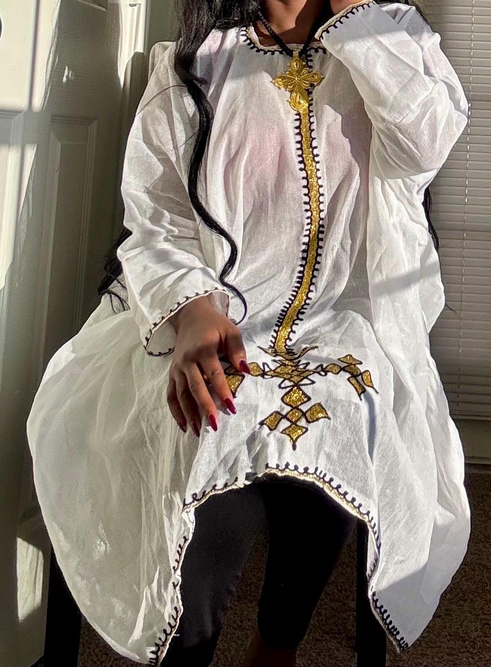 sachin and babi light blue dress Eritrean and Ethiopian habesha traditional dress Chiffon / Shiffon main image 1