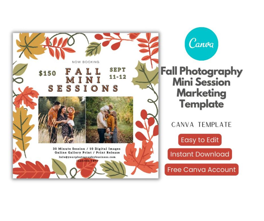 Fall Mini Session Photography Marketing Canva Template 13, Autumn Mini ...