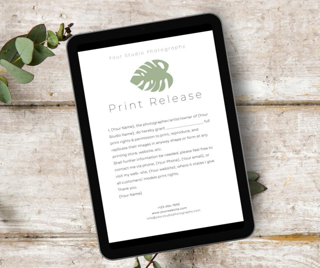 Client Photo Print Form Editable Photography Client Print Release Canva Template, Printable ...