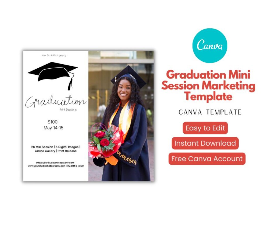 Graduation Mini Session Canva Marketing Template, Cap and Gown Mini ...
