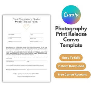 Model Release Form Canva Template, Photography Business Form Template, Photography Model Release Form, Photography Forms Canva Template