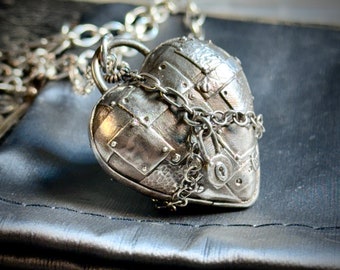 Padlocked patched heart pendant