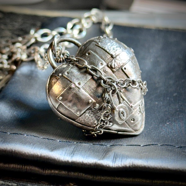 Padlocked patched heart pendant