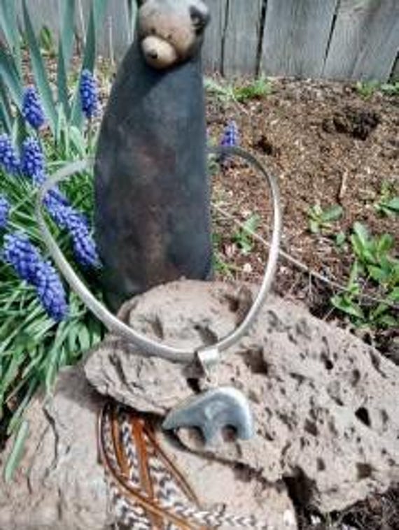 Native American Sterling Silver Choker w/Sterling Silver Bear