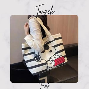 Snoopy Canvas Tasche: Niedliche Cartoon Büchertasche für Frauen, Studenten & Mütter - Große Kapazitäts-Mehrzweck-Shopper