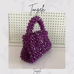 Handmade Beaded Bag for Women – Designer Bead Party Purse, Hand-Woven Top Handle Handbag, Elegant Bead Evening Bag, Phone Purse