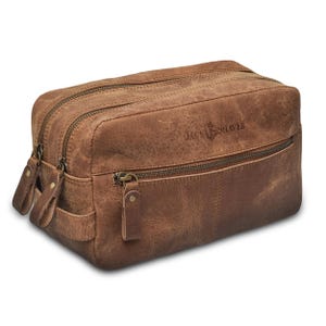 Leather Toiletry Bag Gift For Men Travel Wash Bag Men Toiletry Bag DOPP Kit Travel Accessory Toiletry Cosmetic Storage-Brown, 11x6x4 Inches