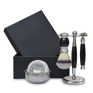 Handmade 5pc Shaving Kit for Men Badger Shaving Brush DE Safety Razor Shaving Stand Stainless Steel Shaving Bowl & Shaving Soap Gift for Him