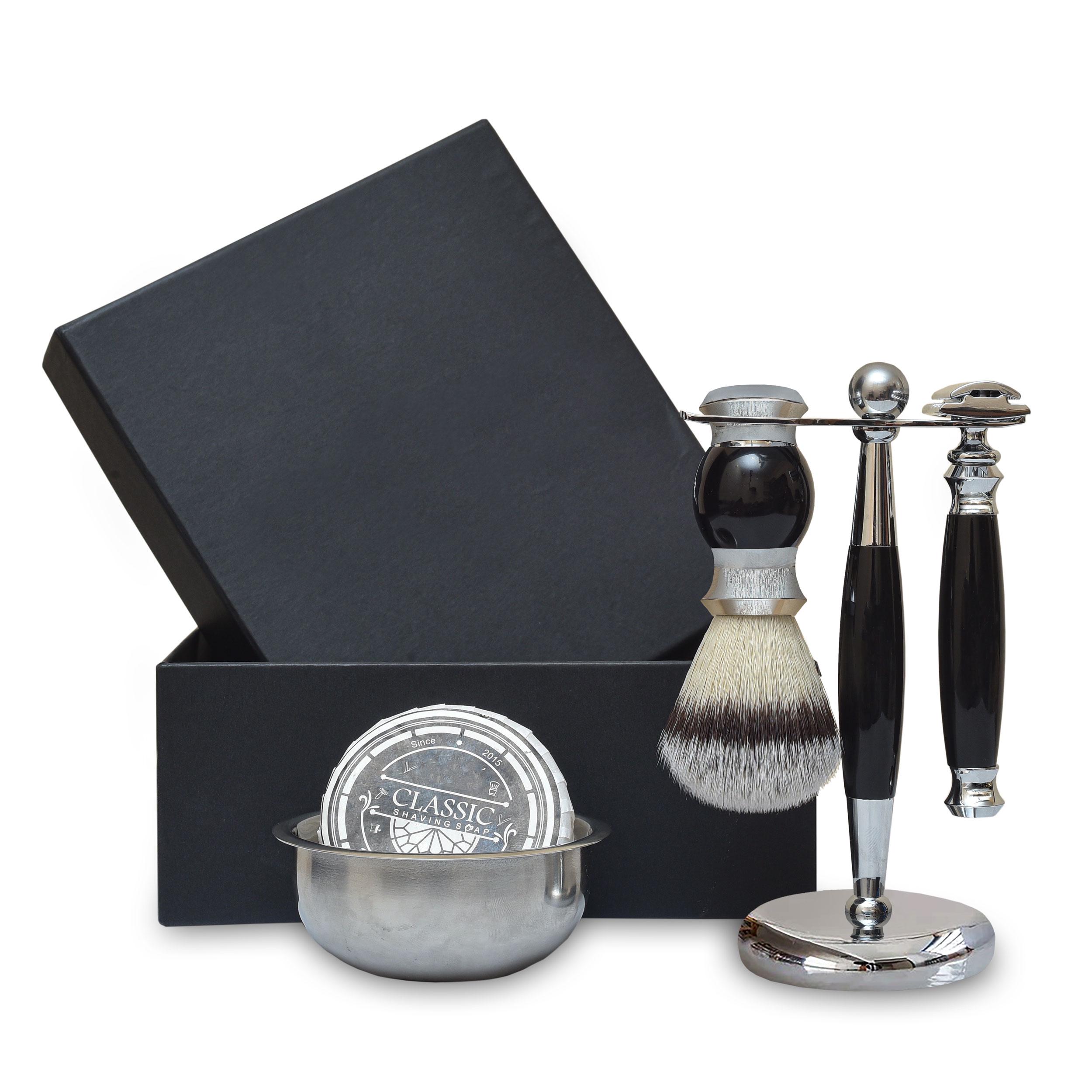 Handmade Badger Brush Shaving Kit: DE Safety Razor, Soap & Stainless Bowl