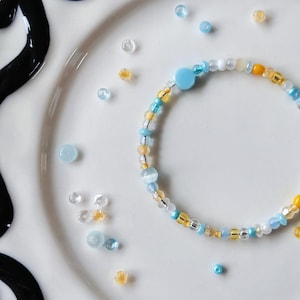 Blue & Yellow Glass Bead Bracelet: Handmade Minimalist Jewelry