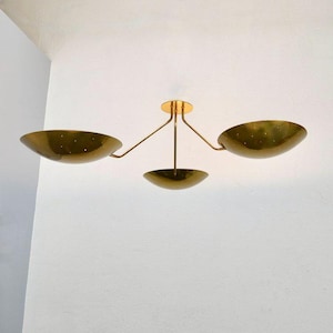 Mid Century Brass perforated brass ceiling Flush Mount-Modern Brass Chandelier-Italian Flush Mount