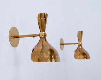 Mid Century Italian Brass Perforated Wall Sconce - Modern Brass Wall Light Fixture for Home Decor & Illumination