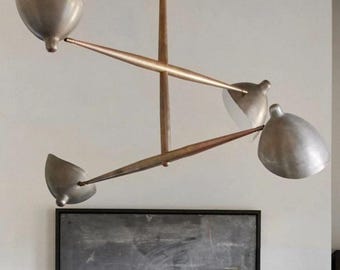 1950 Mid Century Modern Brass Chandelier-4 Light Italian Brass Chandelier-Pendant Sputnik chandelier light Fixture Modern Brass Chandelier