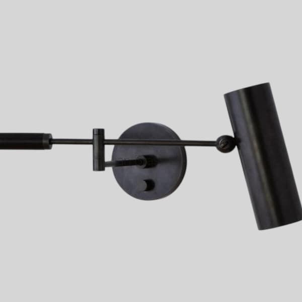 Mid-Century Black Brass Wall Sconce | Industrial Stilnovo Light