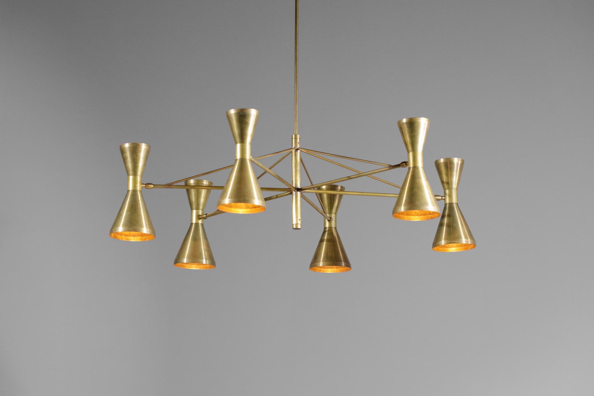 Modern Italian 6 Arm Diabolo Chandelier- - Sputnik Ceiling Light - Stilnovo Style Modern Brass Chandelier - Ceiling Fixture