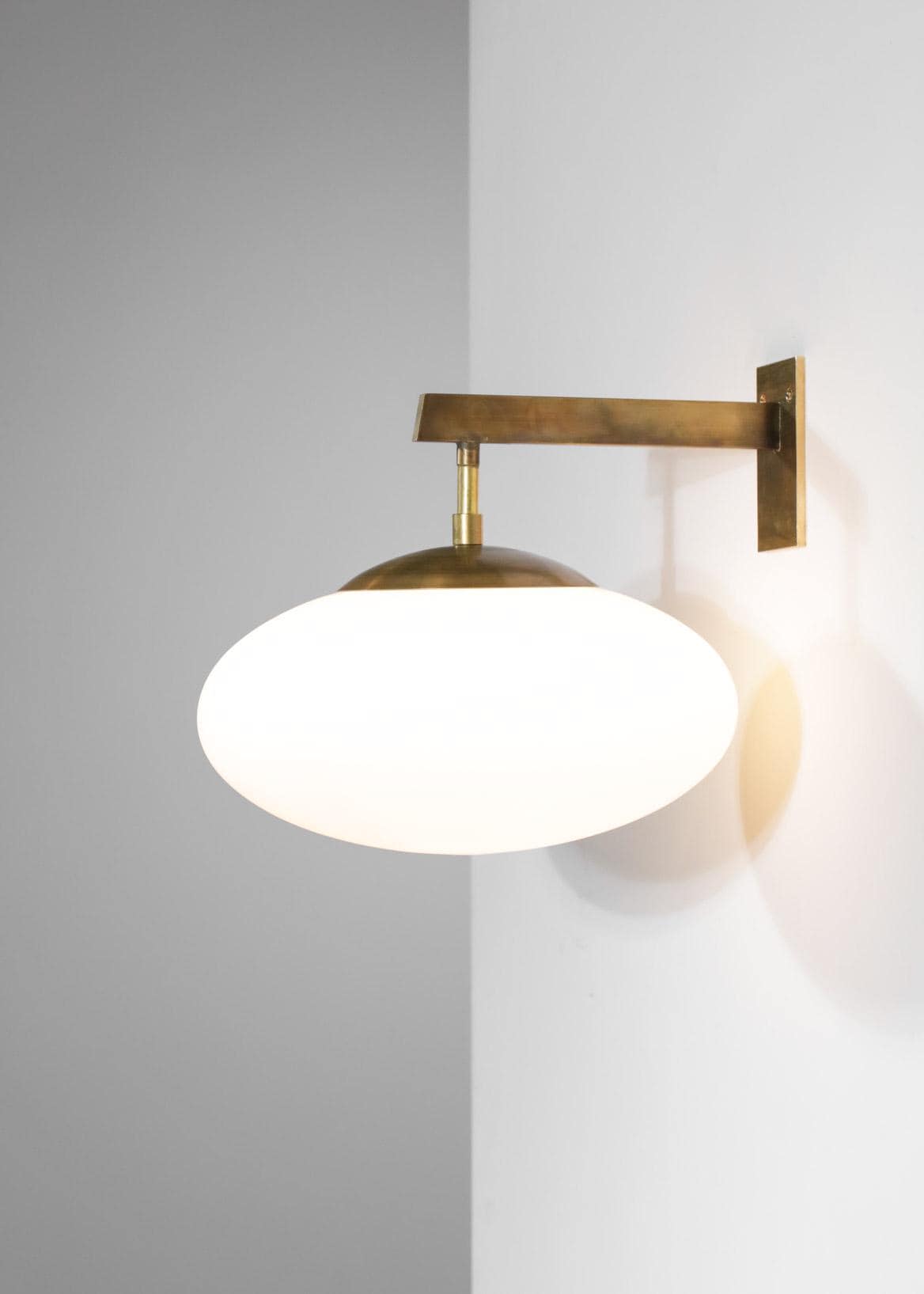 Mid Century Italian Brass Volo Style Opaline Solid Brass Wall Sconce - Modern Brass Stilnovo Style Wall Light Fixture
