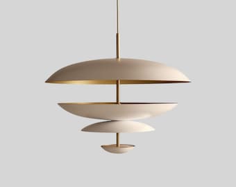 1950&#39;s Mid Century Brass Flush Mount Light Fixture | 6 Light Cosmic Pendant Chandelier | Retro Regolith Design