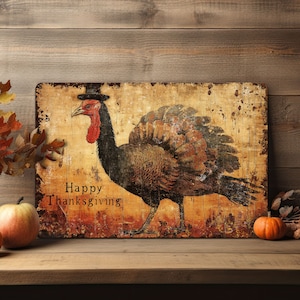 Primitive Turkey Thanksgiving Wall Decor Mantle Art Rustic Metal Sign for Indoor or Outdoor Use Porch Door Decoration