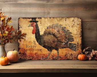 Primitive Turkey Thanksgiving Wall Decor Mantle Art Rustic Metal Sign for Indoor or Outdoor Use Porch Door Decoration