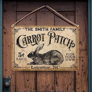 Personalized Custom Carrot Patch Metal Sign Spring Easter Decoration Modern Farmhouse Industrial Rusted Decor Indoor Outdoor Door Porch Sign