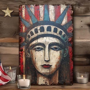 Décoration primitive du 4 juillet, Statue de la liberté, art en métal, décoration de manteau de cheminée, art folklorique américain rustique, jour de l'indépendance, intérieur extérieur