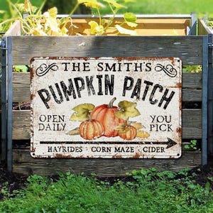 Custom Pumpkin Patch Farm Metal Sign Personalized Name Porch Patio Door Decoration For House Aluminum Indoor Outdoor Thanksgiving Fall Decor