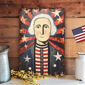 Primitive 4th Of July Decor - Patriotic Antique Americana George Washington  - Wall Art Sign Shelf Mantle Decoration -  Outdoor Colonial Art