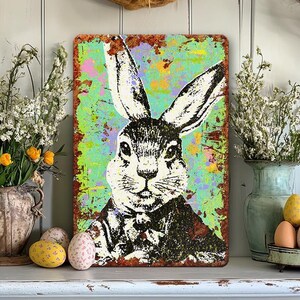 Metal Bunny Rabbit Sign Spring Easter Decoration Modern Farmhouse Decor Indoor Outdoor Porch Colorful Art Door Sign