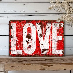 LOVE Metal Sign Valentines Day Decoration Anniversary Gift Modern Farmhouse Industrial Distressed Rusted Decor Outdoor Door Aluminum