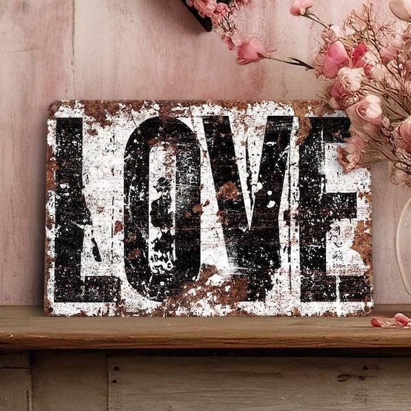 LOVE Metal Sign Valentines Day Decoration Anniversary Gift Modern Farmhouse Industrial Distressed Rusted Decor Outdoor Door Aluminum
