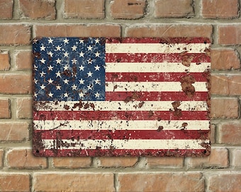 4th of July Decor - Outdoor Metal American Flag Sign - Antique Patriotic Decoration Rustic Indoor Outdoor Porch Door Americana Memorial Day