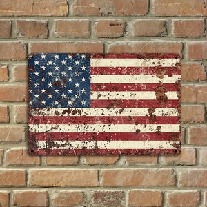 4th of July Decor - Outdoor Metal American Flag Sign - Antique Patriotic Decoration Rustic Indoor Outdoor Porch Door Americana Memorial Day