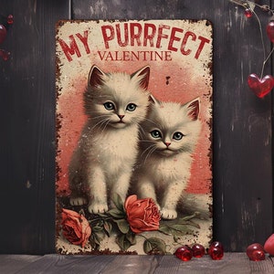 Valentines Day Cat Gift Vintage Kittens Retro Style Metal Wall Art Decor Sign Primitive Rustic Cute Decoration Indoor or Outdoor Use image 3