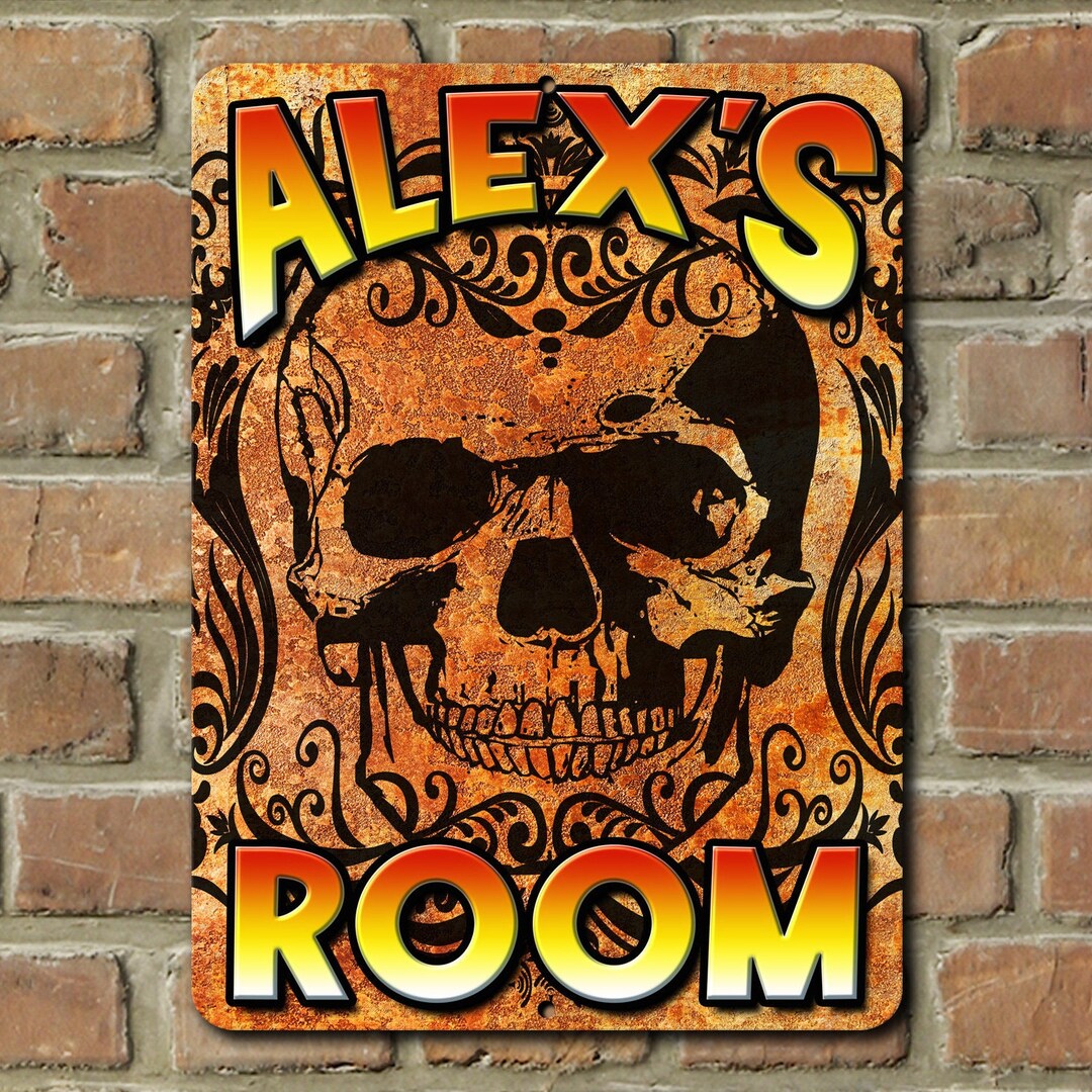Custom Name Bedroom Door Sign Filigree Skull Kids Room Garage Etsy UK