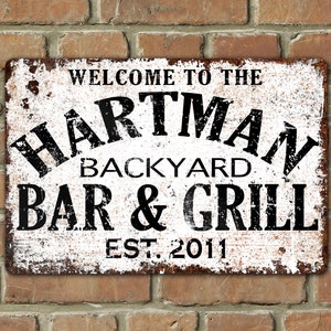 Backyard Bar and Grill  Patio Sign Custom Personalized Family Last Name Porch Decoration For House Aluminum Tin Metal  Indoor Outdoor