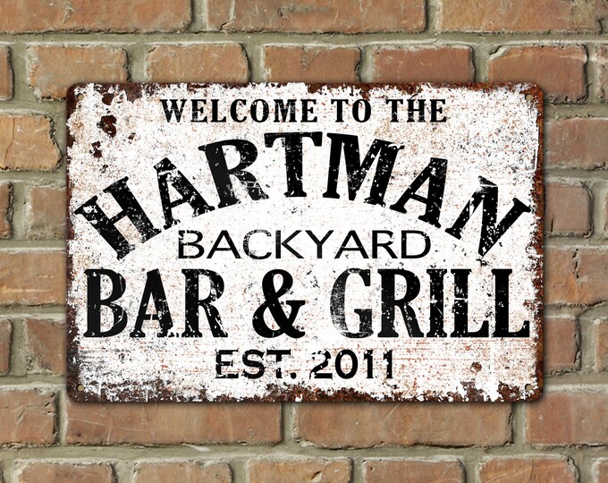 Backyard Bar and Grill  Patio Sign Custom Personalized Family Last Name Porch Decoration For House Aluminum Tin Metal  Indoor Outdoor