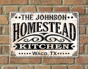 Personalized Homestead Kitchen Metal Sign Farmhouse Decor Indoor Outdoor Housewarming Gift Idea