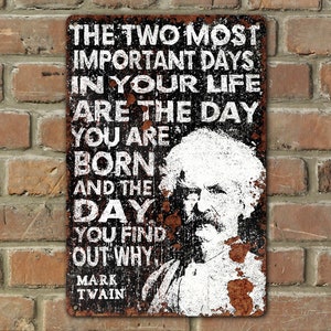 Mark Twain Metal Portrait Art Inspirational Quote Sign Rustic Vintage Distressed Decor Safe for Indoor Outdoor
