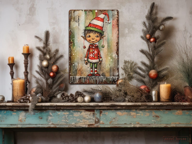 Rustic Elf Cute Whimsical Elf Christmas Wall Art Mantle Sign Decoration Farmhouse ...
