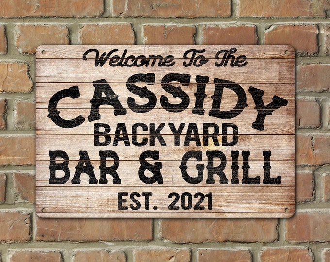Printed Metal Backyard Bar and Grill  Patio Sign Custom Personalized Family Last Name Porch Decoration For House Aluminum Indoor Outdoor
