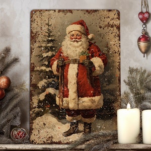 Vintage Style Victorian Santa Primitive Christmas Decor Sign Metal Decoration Farmhouse Cottage Core Decor Indoor Outdoor Door Porch