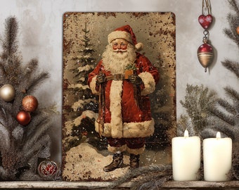 Vintage Style Victorian Santa Primitive Christmas Decor Sign Metal Decoration Farmhouse Cottage Core Decor Indoor Outdoor Door Porch
