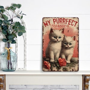 Valentines Day Cat Gift Vintage Kittens Retro Style Metal Wall Art Decor Sign Primitive Rustic Cute Decoration Indoor or Outdoor Use image 7