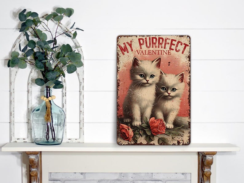 Valentines Day Cat Gift Vintage Kittens Retro Style Metal Wall Art Decor Sign Primitive Rustic Cute Decoration Indoor or Outdoor Use image 7