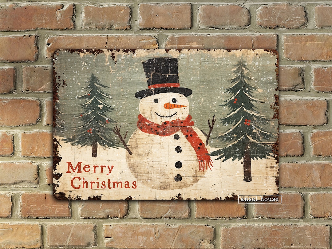 Rustic Christmas Wall Art Primitive Snowman Metal Sign Home Decor