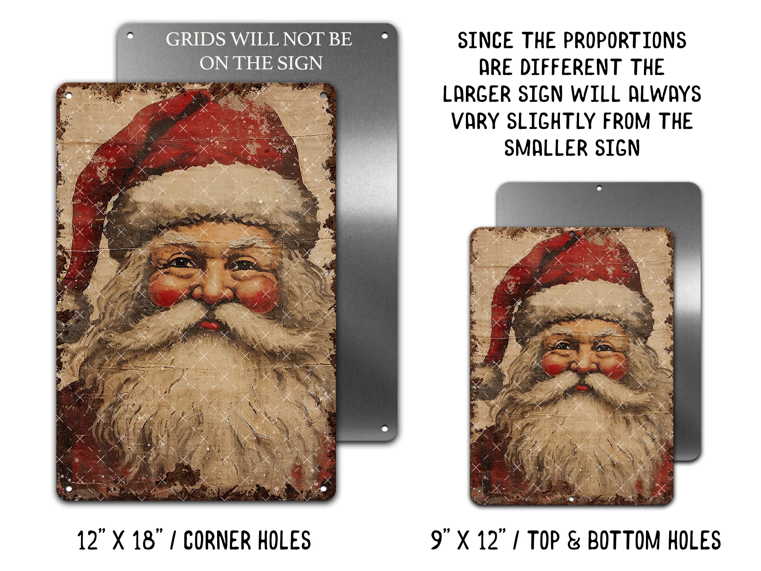 Primitive Distressed Vintage Santa Face Christmas Decor Sign Metal